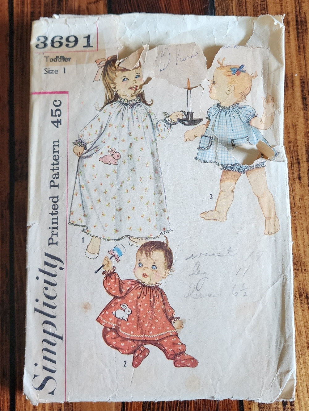 Vintage Simplicity #3691 Printed Pattern Toddler Sz 1 Nightgowns & Pajamas Comfy